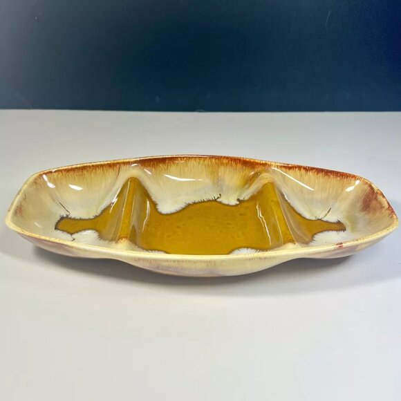 Dryden Pottery Drip Glaze Divided Serving Dish Relish Trinket Tray Ozarks Ark - Picture 3 of 11